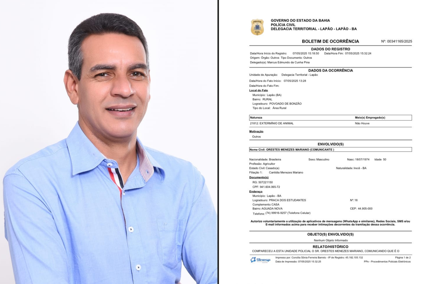 Secretário Orestes Menezes age com rapidez diante de crime ambiental em Lapão