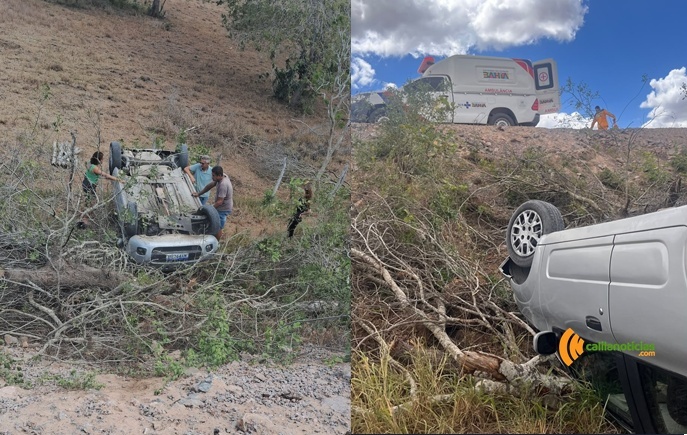 Motorista perde o controle e carro cai em ribanceira em acidente na BA-120