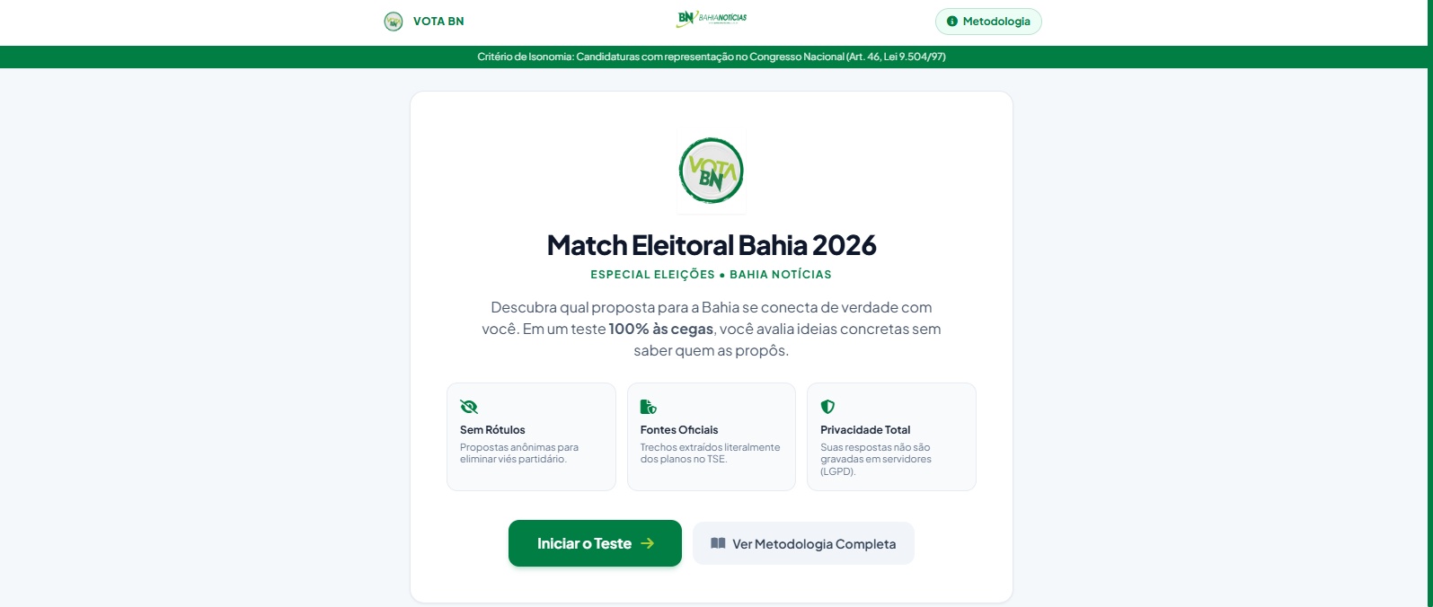 Vota BN: teste às cegas revela afinidade com candidatos na Bahia