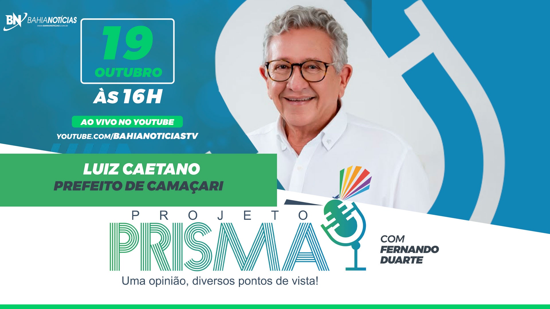 Luiz Caetano concede entrevista ao vivo no Projeto Prisma nesta segunda