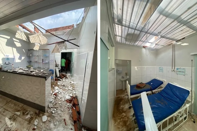 Forte temporal em Jussiape causa desabamento no teto de hospital