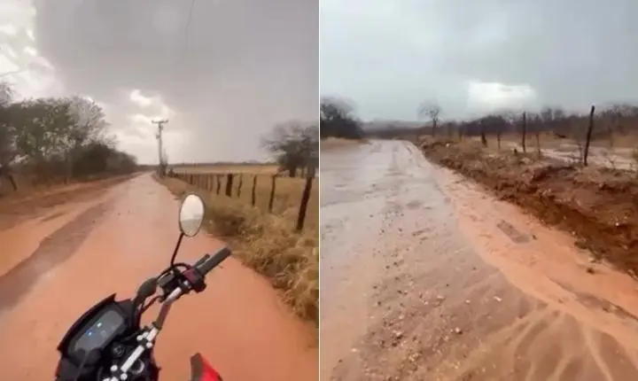 Chuva forte acaba com estiagem prolongada em Rio do Pires