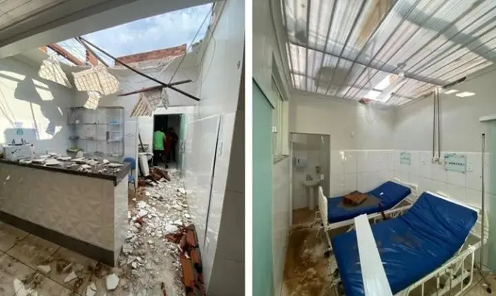 Forte temporal em Jussiape causa desabamento no teto de hospital